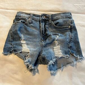 Women’s Kendall & Kylie Distressed Fray Hem Blue Denim Icon Shorts 24 Waist SZ 0